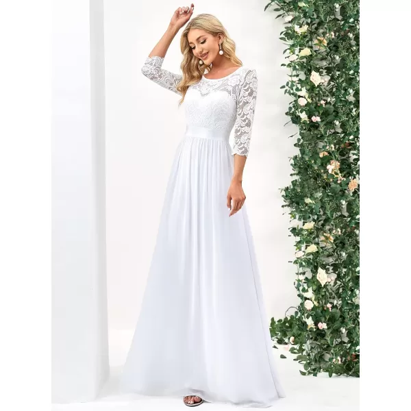 imageEverPretty Womens Bridesmaid Dresses 34 Sleeve Empire Waist Maxi Mother of The Bride Dresses 07412White