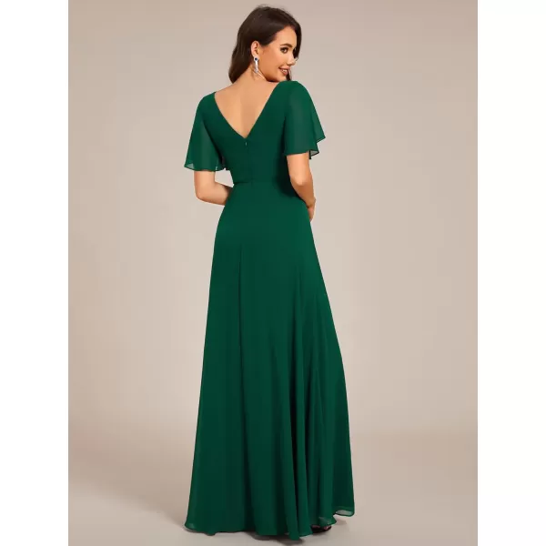 imageEverPretty Womens Chiffon Flutter Short Sleeves Appliques High Waist Fall Maxi Formal Dress 02237Dark Green