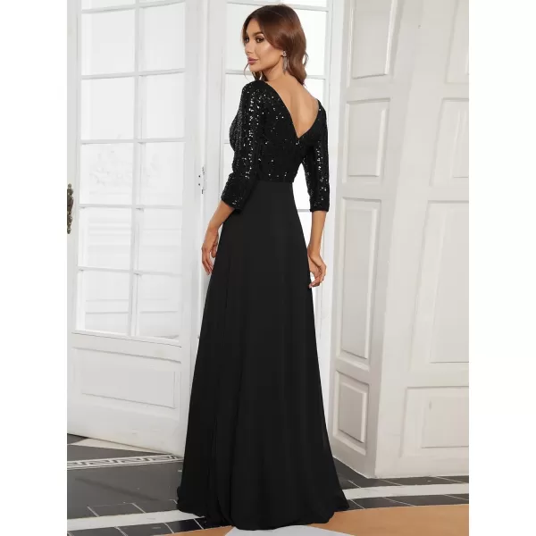 imageEverPretty Womens Elegant Formal Dress VNeck Long Sleeve Sequin Maxi Chiffon Evening Dresses 00751Black