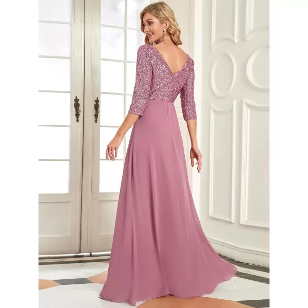 imageEverPretty Womens Elegant Formal Dress VNeck Long Sleeve Sequin Maxi Chiffon Evening Dresses 00751Orchid