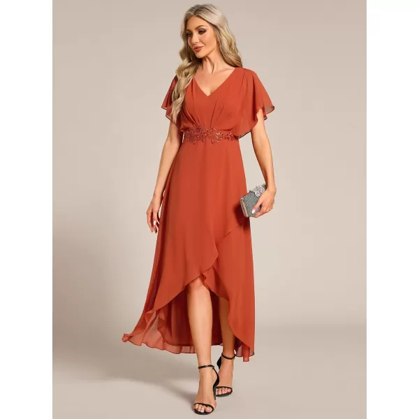 imageEverPretty Womens Formal Dress A Line V Neck Applique Waist Tea Length Wedding Guest Dress 02027Burnt Orange