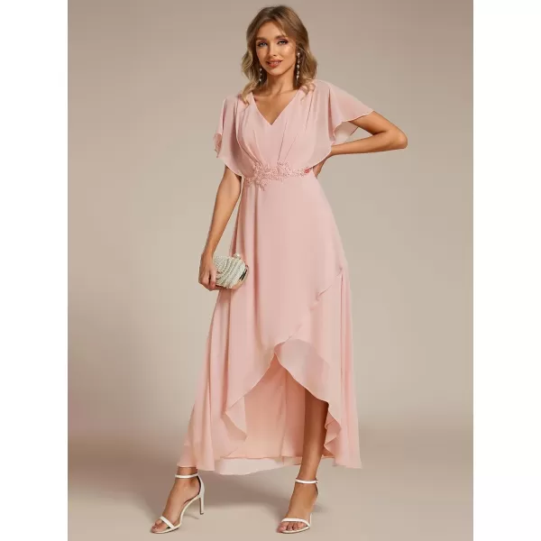 imageEverPretty Womens Formal Dress A Line V Neck Applique Waist Tea Length Wedding Guest Dress 02027Pink