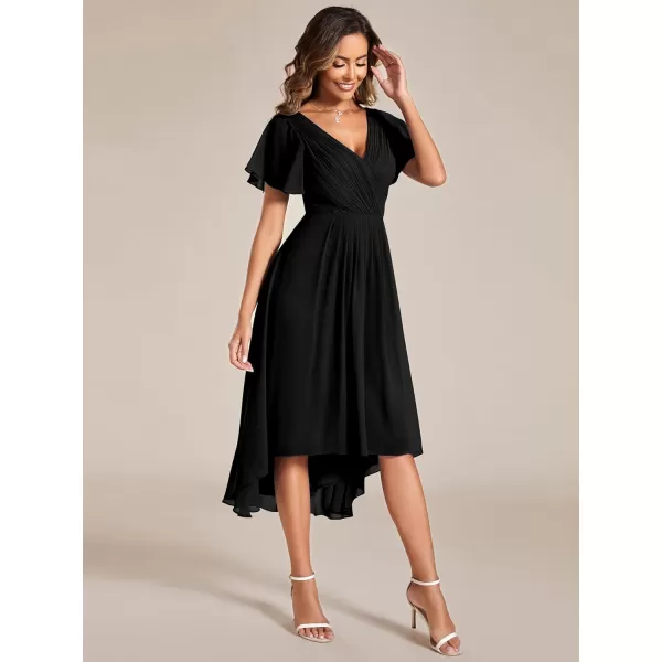 imageEverPretty Womens Summer Dress Chiffon VNeck Short Wedding Guest Dress with Ruffled Sleeves 01923Black