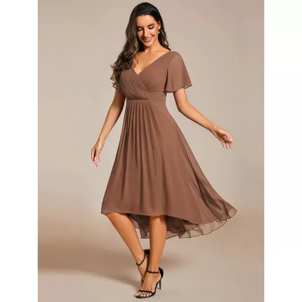 imageEverPretty Womens Summer Dress Chiffon VNeck Short Wedding Guest Dress with Ruffled Sleeves 01923Brown