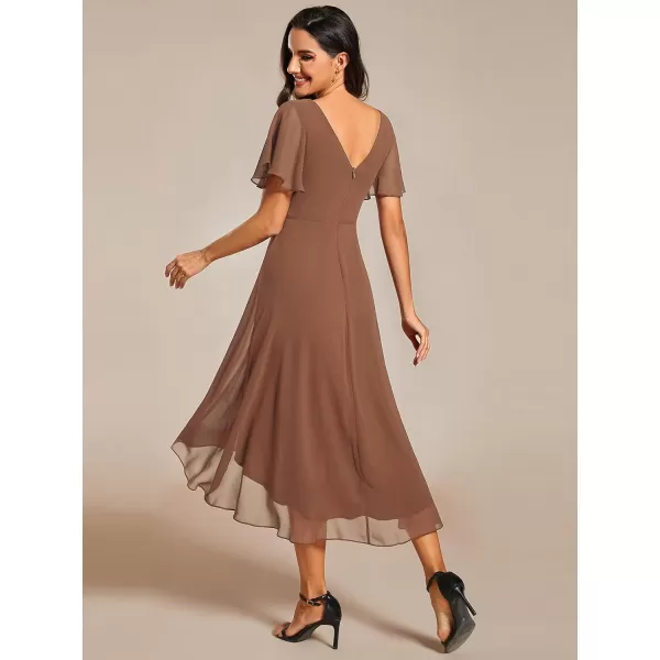 imageEverPretty Womens Summer Dress Chiffon VNeck Short Wedding Guest Dress with Ruffled Sleeves 01923Brown