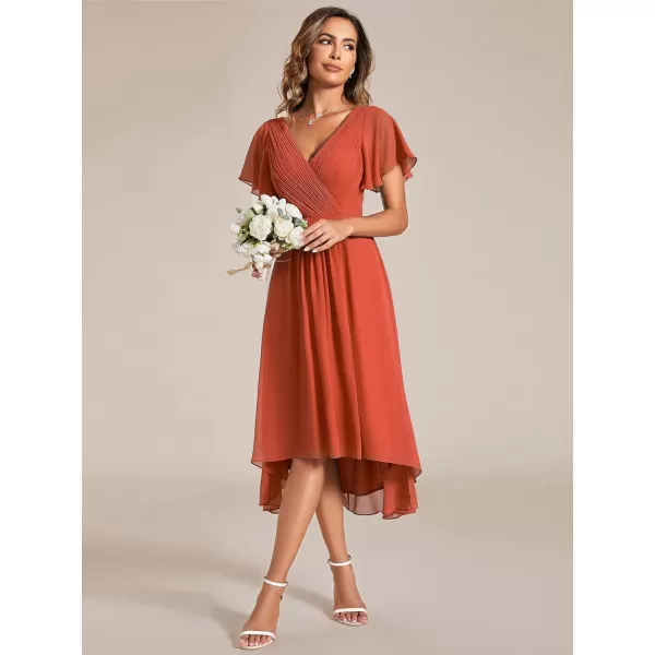 imageEverPretty Womens Summer Dress Chiffon VNeck Short Wedding Guest Dress with Ruffled Sleeves 01923Burnt Orange