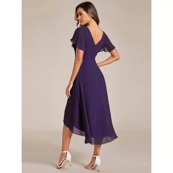 imageEverPretty Womens Summer Dress Chiffon VNeck Short Wedding Guest Dress with Ruffled Sleeves 01923Dark Purple