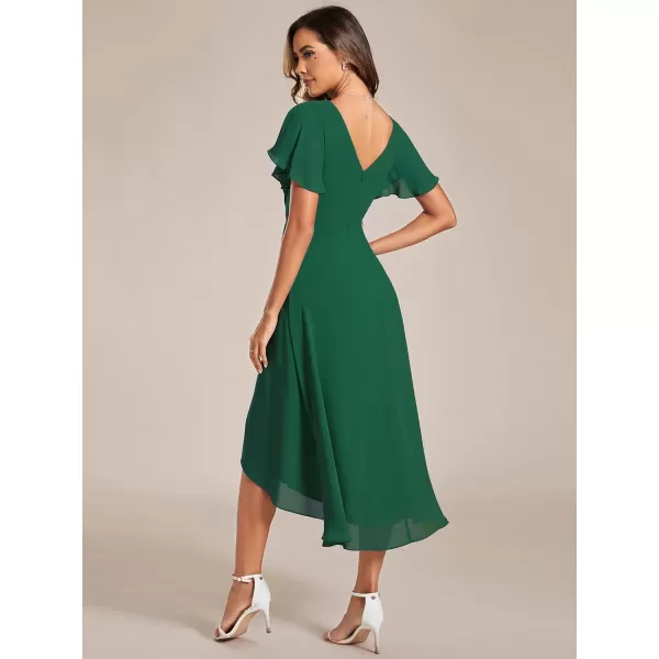 imageEverPretty Womens Summer Dress Chiffon VNeck Short Wedding Guest Dress with Ruffled Sleeves 01923Deep Green