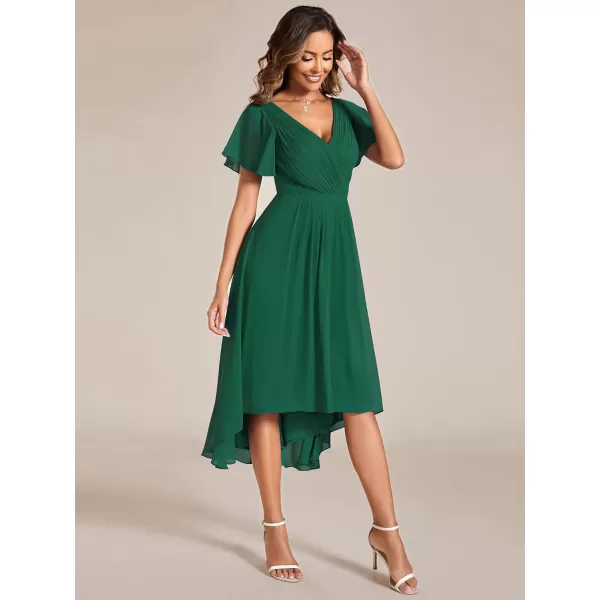 imageEverPretty Womens Summer Dress Chiffon VNeck Short Wedding Guest Dress with Ruffled Sleeves 01923Deep Green