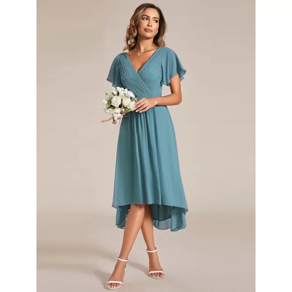 imageEverPretty Womens Summer Dress Chiffon VNeck Short Wedding Guest Dress with Ruffled Sleeves 01923Dusty Blue