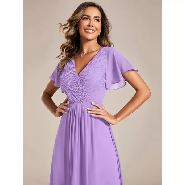 imageEverPretty Womens Summer Dress Chiffon VNeck Short Wedding Guest Dress with Ruffled Sleeves 01923Lavender