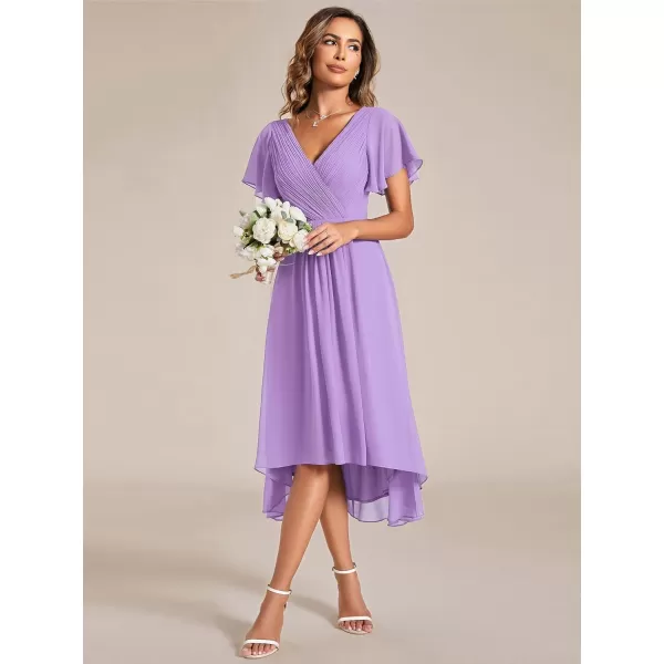 imageEverPretty Womens Summer Dress Chiffon VNeck Short Wedding Guest Dress with Ruffled Sleeves 01923Lavender