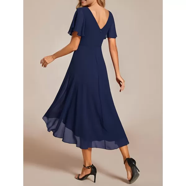 imageEverPretty Womens Summer Dress Chiffon VNeck Short Wedding Guest Dress with Ruffled Sleeves 01923Navy Blue