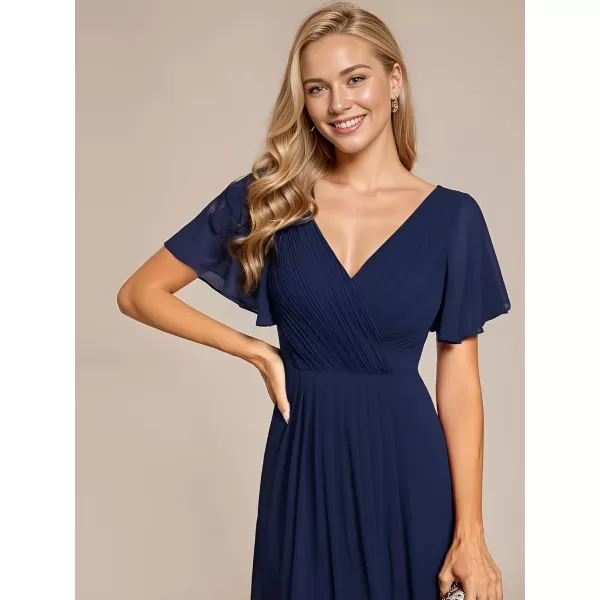 imageEverPretty Womens Summer Dress Chiffon VNeck Short Wedding Guest Dress with Ruffled Sleeves 01923Navy Blue