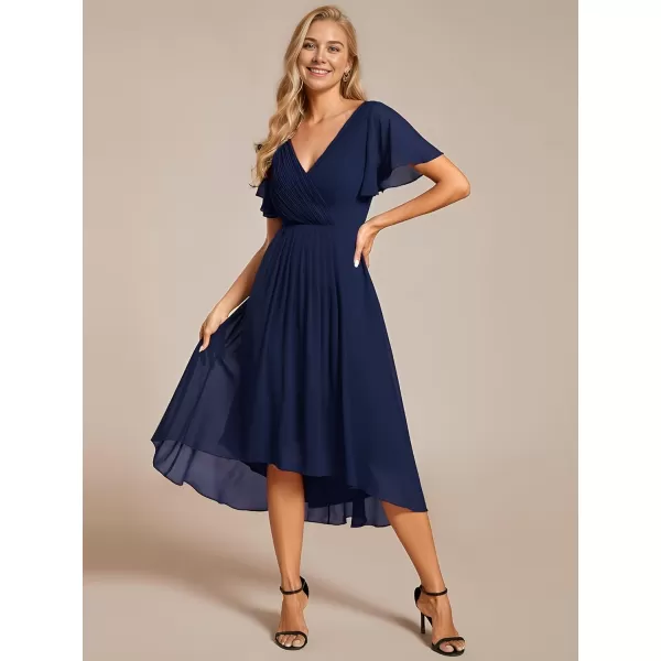 imageEverPretty Womens Summer Dress Chiffon VNeck Short Wedding Guest Dress with Ruffled Sleeves 01923Navy Blue