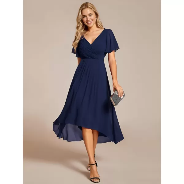 imageEverPretty Womens Summer Dress Chiffon VNeck Short Wedding Guest Dress with Ruffled Sleeves 01923Navy Blue