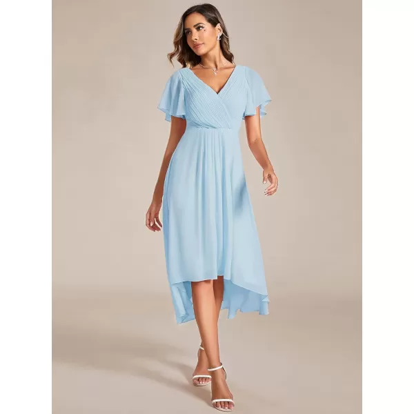 imageEverPretty Womens Summer Dress Chiffon VNeck Short Wedding Guest Dress with Ruffled Sleeves 01923Sky Blue