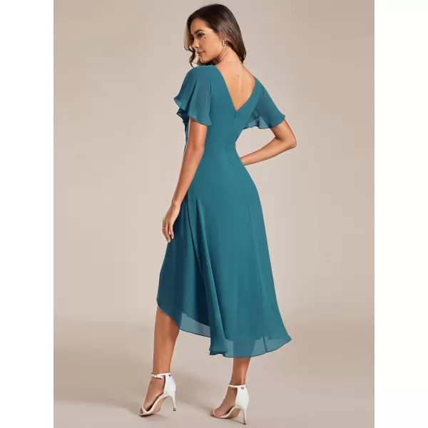 imageEverPretty Womens Summer Dress Chiffon VNeck Short Wedding Guest Dress with Ruffled Sleeves 01923Teal