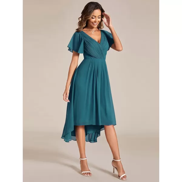 imageEverPretty Womens Summer Dress Chiffon VNeck Short Wedding Guest Dress with Ruffled Sleeves 01923Teal