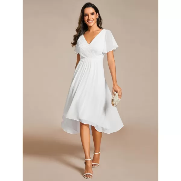 imageEverPretty Womens Summer Dress Chiffon VNeck Short Wedding Guest Dress with Ruffled Sleeves 01923White