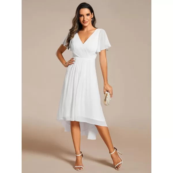 imageEverPretty Womens Summer Dress Chiffon VNeck Short Wedding Guest Dress with Ruffled Sleeves 01923White