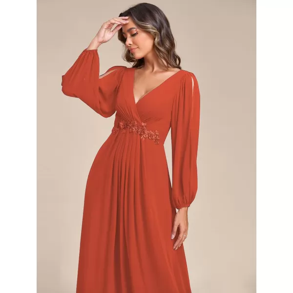 imageEverPretty Womens V Neck Long Sleeves Floor Length Ruched Chiffon Formal Dress 00461Burnt Orange