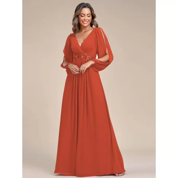 imageEverPretty Womens V Neck Long Sleeves Floor Length Ruched Chiffon Formal Dress 00461Burnt Orange