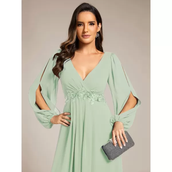 imageEverPretty Womens V Neck Long Sleeves Floor Length Ruched Chiffon Formal Dress 00461Mint Green