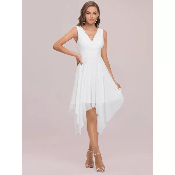 imageEverPretty Womens V Neck Pleated Waist Sleeveless Wedding Guest Dress Chiffon Irregular Hem Cocktail Dresses 03142Cream