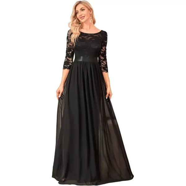 imageEverPretty Womens Bridesmaid Dresses 34 Sleeve Empire Waist Maxi Mother of The Bride Dresses 07412Black