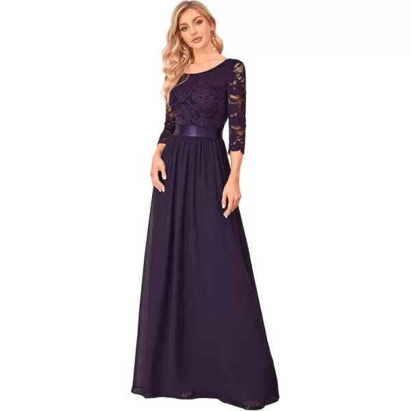 imageEverPretty Womens Bridesmaid Dresses 34 Sleeve Empire Waist Maxi Mother of The Bride Dresses 07412Dark Purple