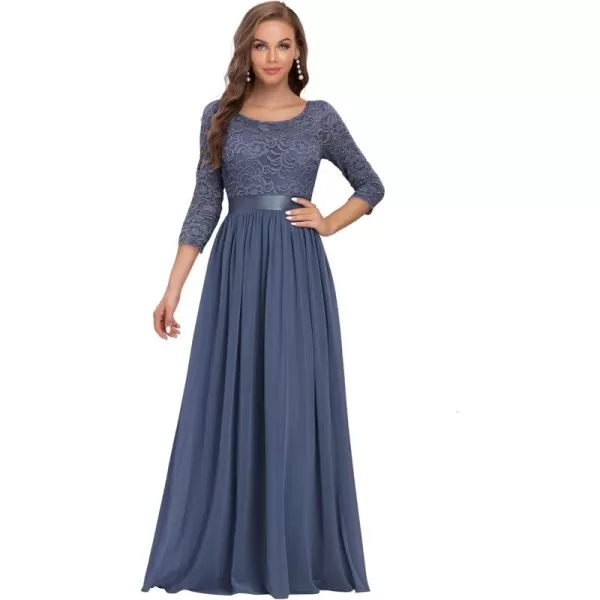 imageEverPretty Womens Bridesmaid Dresses 34 Sleeve Empire Waist Maxi Mother of The Bride Dresses 07412Dusty Blue