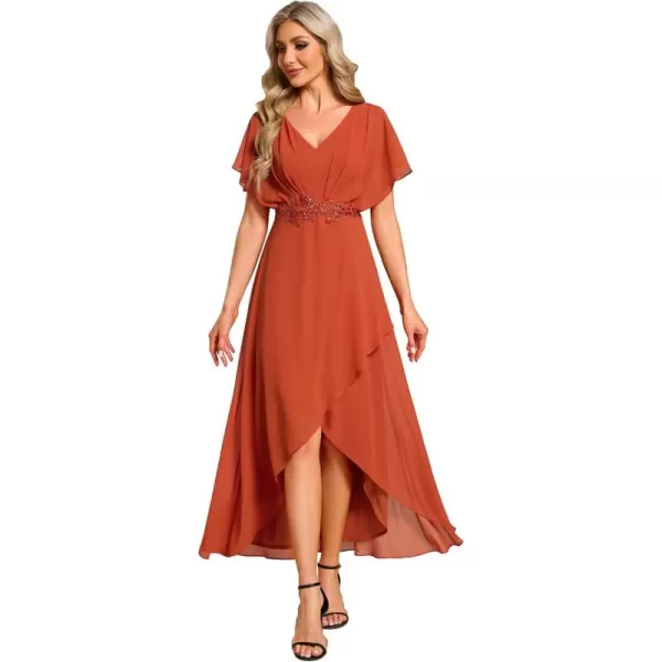 imageEverPretty Womens Formal Dress A Line V Neck Applique Waist Tea Length Wedding Guest Dress 02027Burnt Orange