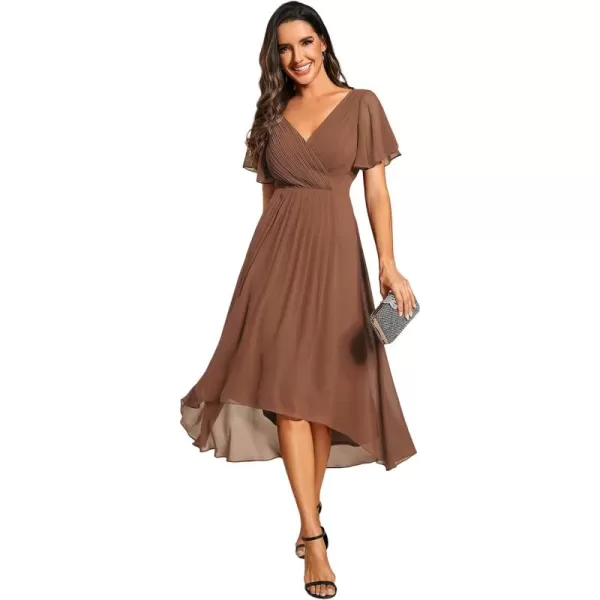 imageEverPretty Womens Summer Dress Chiffon VNeck Short Wedding Guest Dress with Ruffled Sleeves 01923Brown