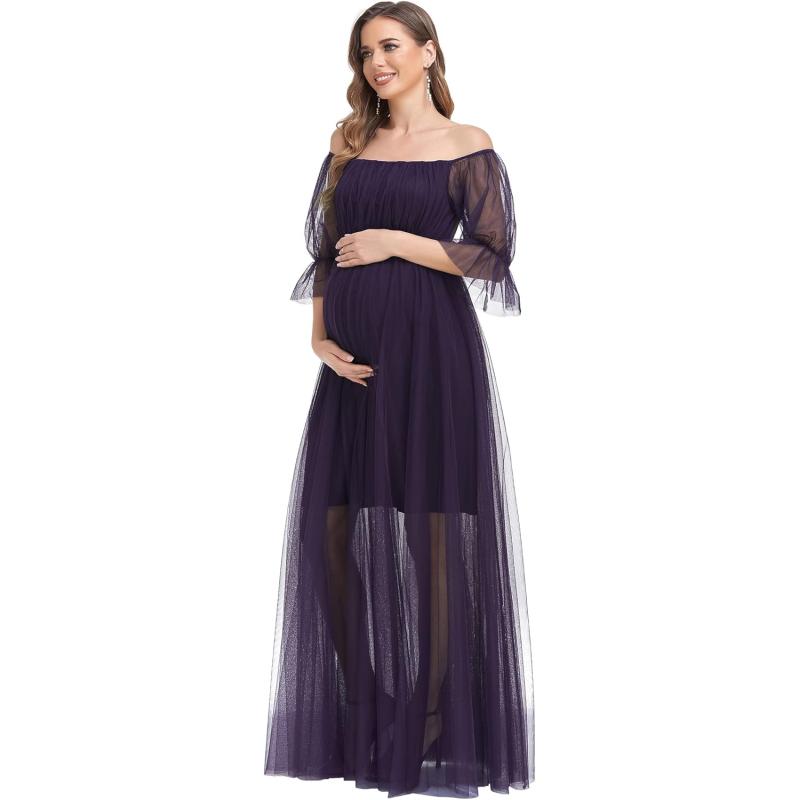 imageEverPretty Womens OffShoulder Aline Tulle Maternity Dress for Baby Shower 20862Dark Purple