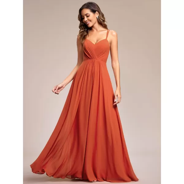 imageEverPretty Womens Chiffon Bridesmaid Dress VNeck Backless Ruched ALine Maxi Formal Dresses 01692Burnt Orange