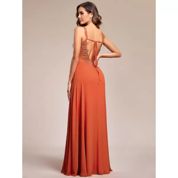 imageEverPretty Womens Chiffon Bridesmaid Dress VNeck Backless Ruched ALine Maxi Formal Dresses 01692Burnt Orange