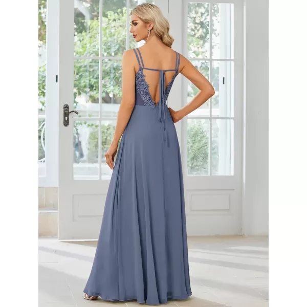 imageEverPretty Womens Chiffon Bridesmaid Dress VNeck Backless Ruched ALine Maxi Formal Dresses 01692Dusty Navy