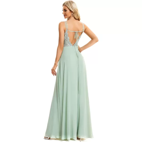 imageEverPretty Womens Chiffon Bridesmaid Dress VNeck Backless Ruched ALine Maxi Formal Dresses 01692Mint Green