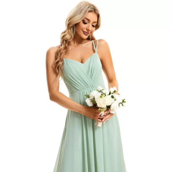 imageEverPretty Womens Chiffon Bridesmaid Dress VNeck Backless Ruched ALine Maxi Formal Dresses 01692Mint Green