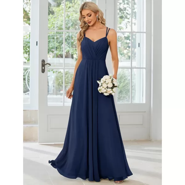 imageEverPretty Womens Chiffon Bridesmaid Dress VNeck Backless Ruched ALine Maxi Formal Dresses 01692Navy Blue