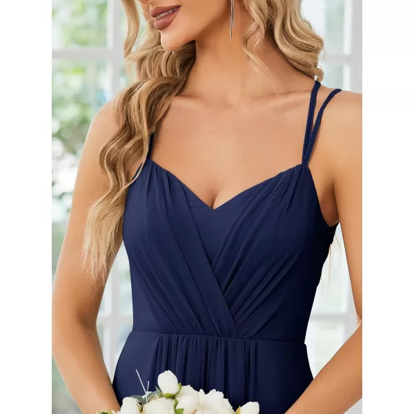 imageEverPretty Womens Chiffon Bridesmaid Dress VNeck Backless Ruched ALine Maxi Formal Dresses 01692Navy Blue