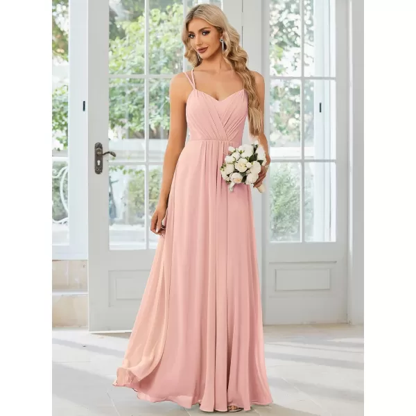 imageEverPretty Womens Chiffon Bridesmaid Dress VNeck Backless Ruched ALine Maxi Formal Dresses 01692Pink