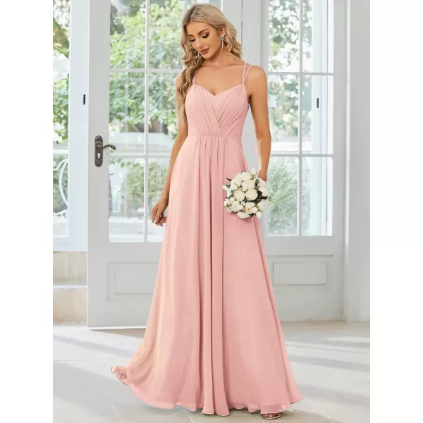 imageEverPretty Womens Chiffon Bridesmaid Dress VNeck Backless Ruched ALine Maxi Formal Dresses 01692Pink