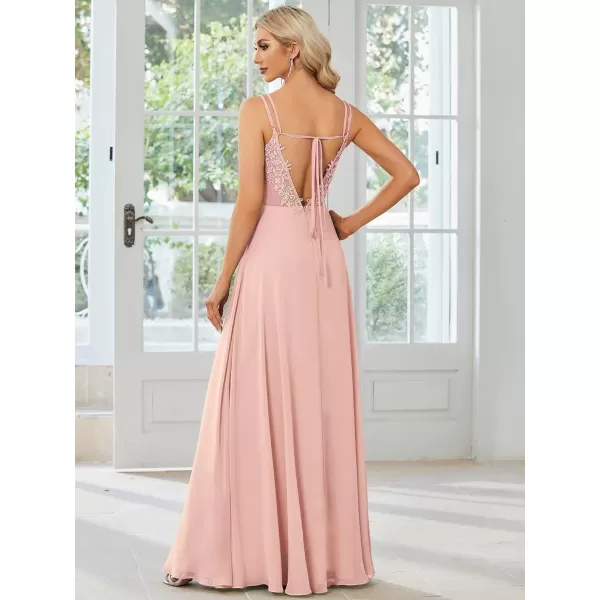 imageEverPretty Womens Chiffon Bridesmaid Dress VNeck Backless Ruched ALine Maxi Formal Dresses 01692Pink