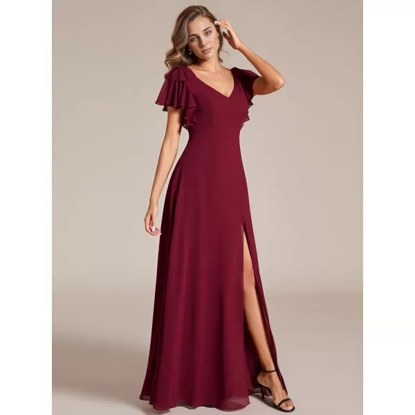 imageEverPretty Womens Chiffon Mother of The Groom Dresses V Neck Split Ruffle Sleeves Formal Dresses 02080PHAburgundy