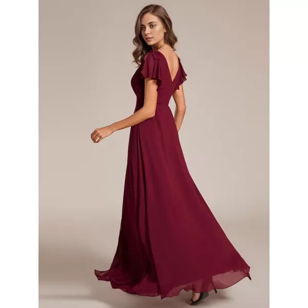 imageEverPretty Womens Chiffon Mother of The Groom Dresses V Neck Split Ruffle Sleeves Formal Dresses 02080PHAburgundy