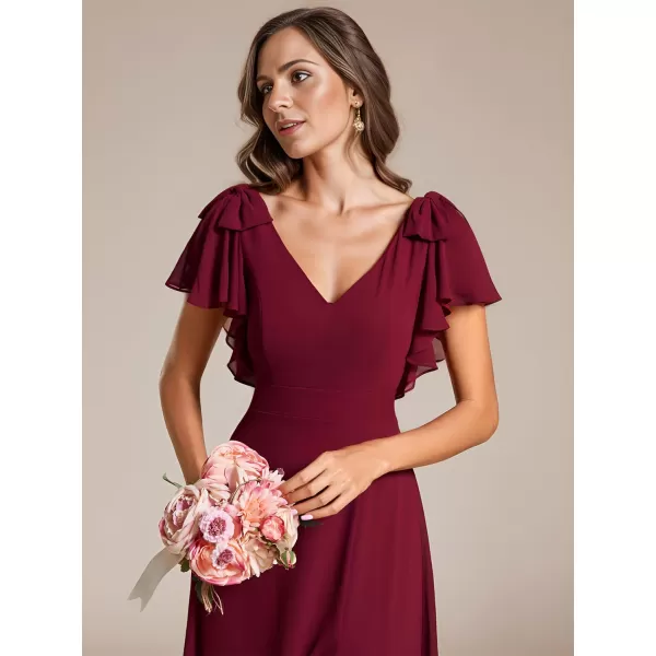 imageEverPretty Womens Chiffon Mother of The Groom Dresses V Neck Split Ruffle Sleeves Formal Dresses 02080PHAburgundy