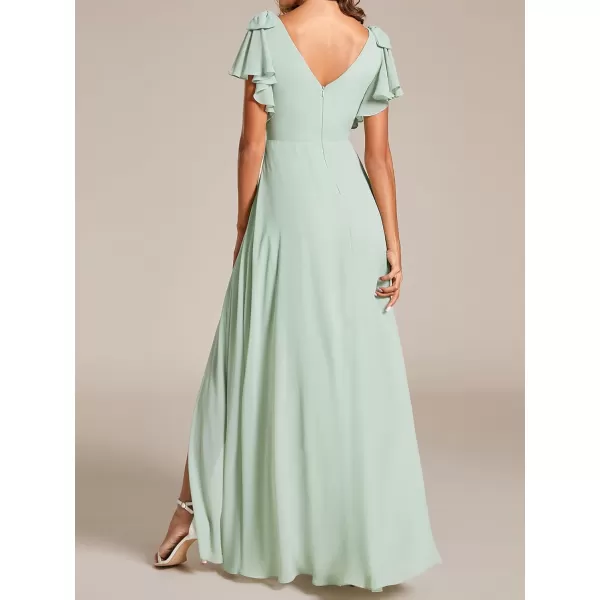 imageEverPretty Womens Chiffon Mother of The Groom Dresses V Neck Split Ruffle Sleeves Formal Dresses 02080PHAmint Green