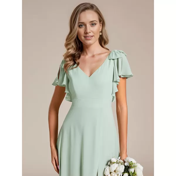 imageEverPretty Womens Chiffon Mother of The Groom Dresses V Neck Split Ruffle Sleeves Formal Dresses 02080PHAmint Green